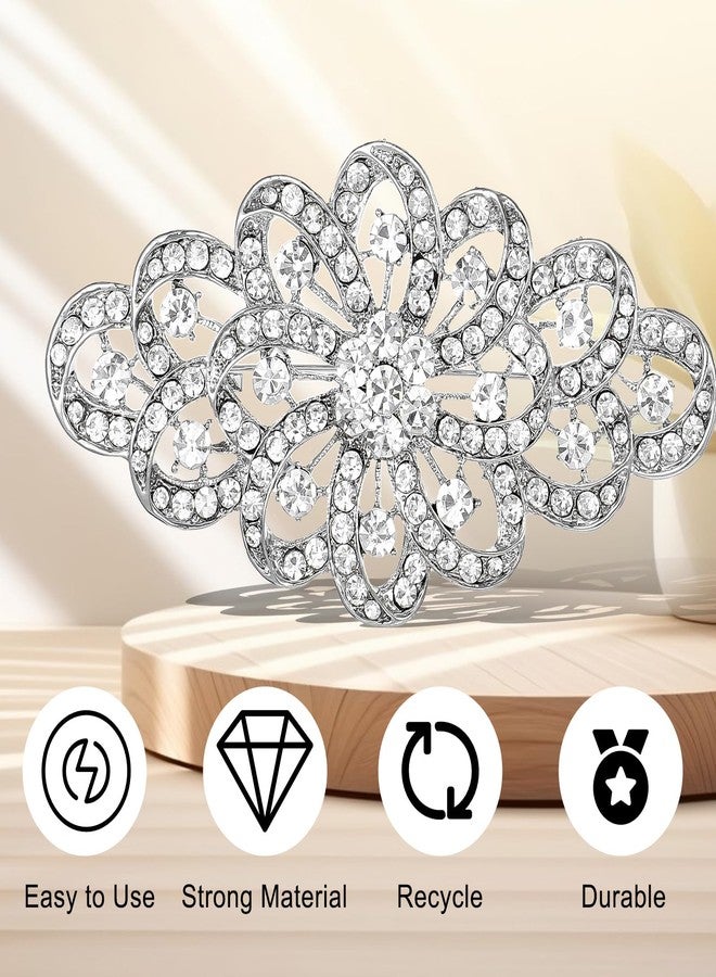 MBAIYO Broach for Wedding, Austrian Crystal Rhinestone Wedding Brooch 4 Inch Bridal Flower Ribbon Brooch for Women Formal Events Accessory - Image 2